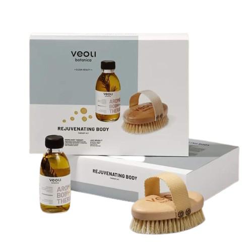 Miniaturka artykułu - VEOLI BOTANICA Rejuvenating Body Therapy Kit Serum olejowe, 136g + szczotka do masażu