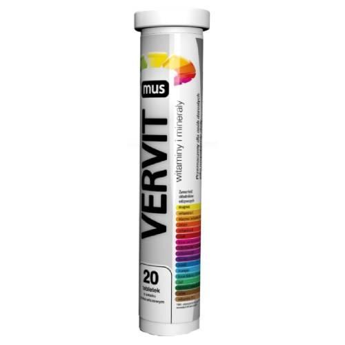 Miniaturka artykułu - VERVIT mus witaminy i minerały, 20 tabletek musujących KR&Oacute;TKA DATA 03.09.2026