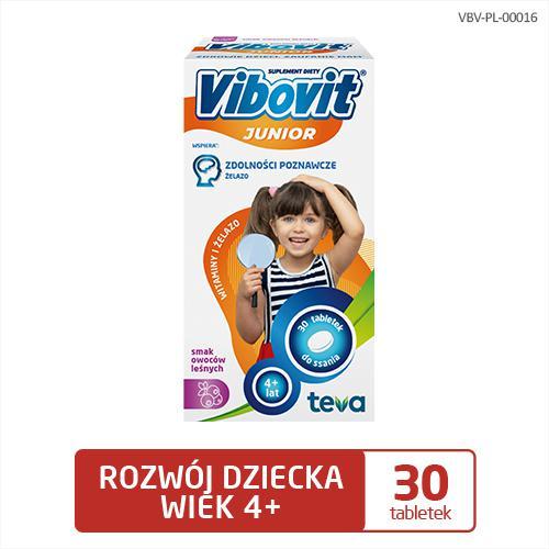 Miniaturka artykułu - VIBOVIT JUNIOR Witaminy+Żelazo, 30 tabletek USZKODZONE TEKTUROWE OPAKOWANIE