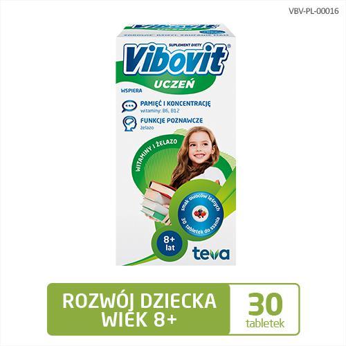 Miniaturka artykułu - VIBOVIT UCZEŃ Witaminy+Żelazo - 30 tabletek USZKODZONE OPAKOWANIE TEKTUROWE