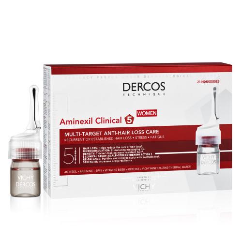 Miniaturka artykułu - Vichy Dercos Aminexil Clinical 5 Kuracja przeciw wypadaniu włosów dla kobiet, 21 amp. x 6 ml