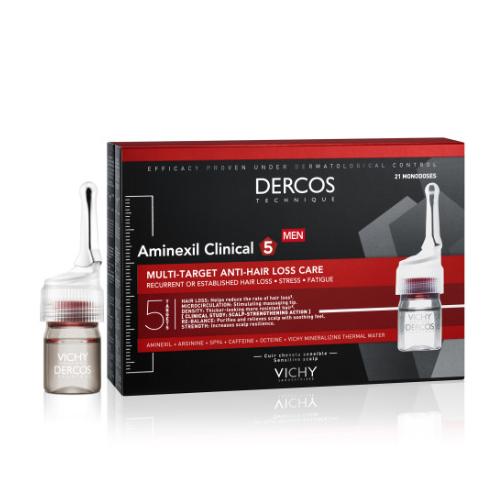 Miniaturka artykułu - Vichy Dercos Aminexil Clinical 5 Kuracja przeciw wypadaniu włosów dla mężczyzn, 21 amp. x 6 ml