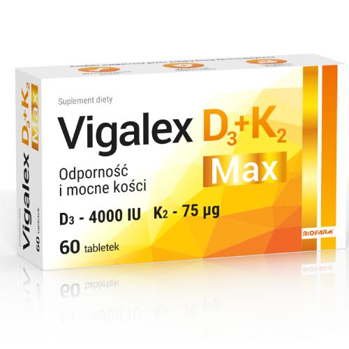 Miniaturka artykułu - VIGALEX D3+K2 MAX, 60 tabletek