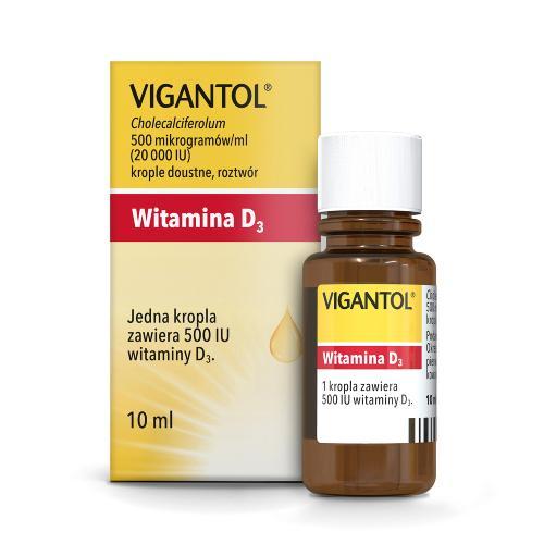 Miniaturka artykułu - Vigantol krople 20 000 j.m./mg 10ml -  Lek uzupełniający niedobory witaminy D BRAK KARTONU