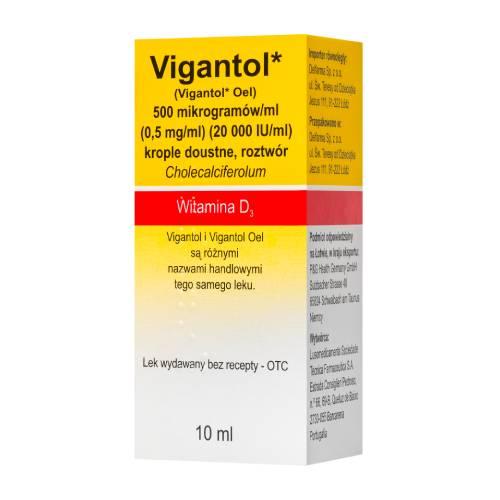 Miniaturka artykułu - Vigantol Krople 500 &micro;g, 10 ml (Delfarma) - lek z Witaminą D