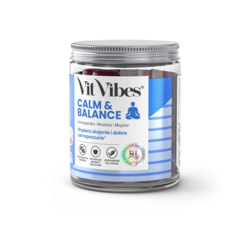 Miniaturka artykułu - Vit Vibes Calm & Balance żelki smak malinowy, 60 szt.