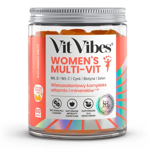 Miniaturka artykułu - Vit Vibes Women's Multi-Vit żelki smak pomarańcza i mango, 60 szt.