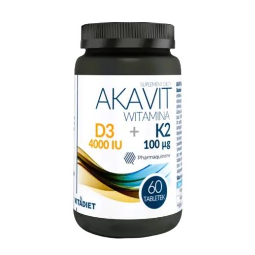 Miniaturka artykułu - VITADIET Akavit Witamina D3 4000 IU + K2 100 mcg, 60 tabl.