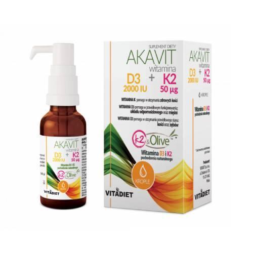 Miniaturka artykułu - VITADIET Akavit Witamina D3 2000 IU + K2 50&micro;g, 29,4 ml USZKODZONE TEKTUROWE OPAKOWANIE