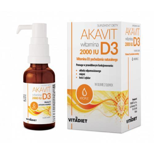 Miniaturka artykułu - VITADIET Akavit Witamina D3 2000 IU krople, 29,4ml USZKODZONE TEKTUROWE OPAKOWANIE 