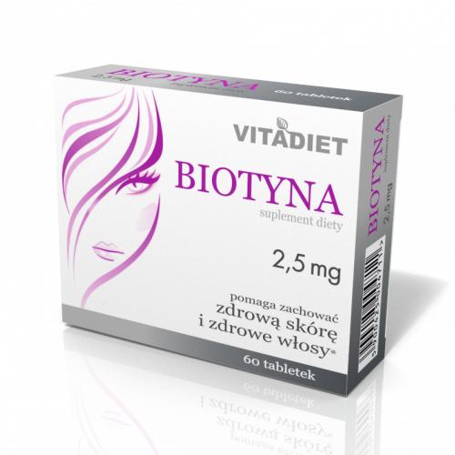Miniaturka artykułu - VITADIET Biotyna 2,5 mg, 60 tabl.