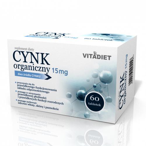 Miniaturka artykułu - VITADIET Cynk organiczny 15 mg, 60 tabl. USZKODZONE TEKTUROWE OPAKOWANIE