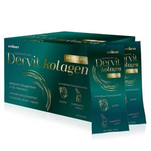 Miniaturka artykułu - VITADIET Dervit Kolagen 10 000mg, 30 saszetek KR&Oacute;TKA DATA 30.11.2026