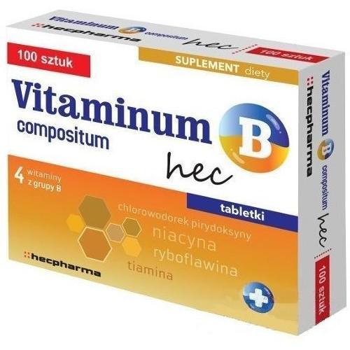 Miniaturka artykułu - Vitaminum B compositum Hec - 100 tabletek KR&Oacute;TKA DATA 30.09.2026