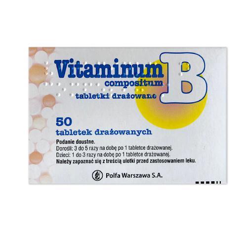 Miniaturka artykułu - VITAMINUM B COSMPOSTIUM, Lek uzupełniający niedobory witamin z grupy B, 50 tabl. USZKODZONE TEKTUROWE OPAKOWANIE 31.08.2026