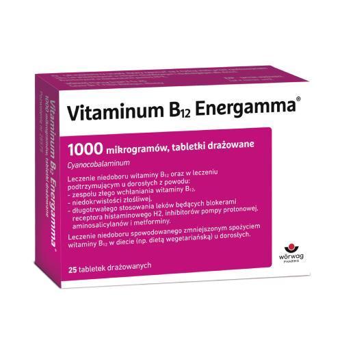 Miniaturka artykułu - Vitaminum B12 Energamma 1 mg, 25 tabletek drażowanych