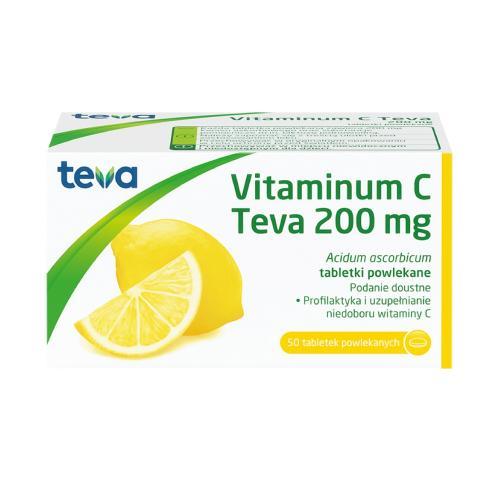 Miniaturka artykułu - Vitaminum C Teva 200 mg, 50 tabletek USZKODZONE TEKTUROWE OPAKOWANIE