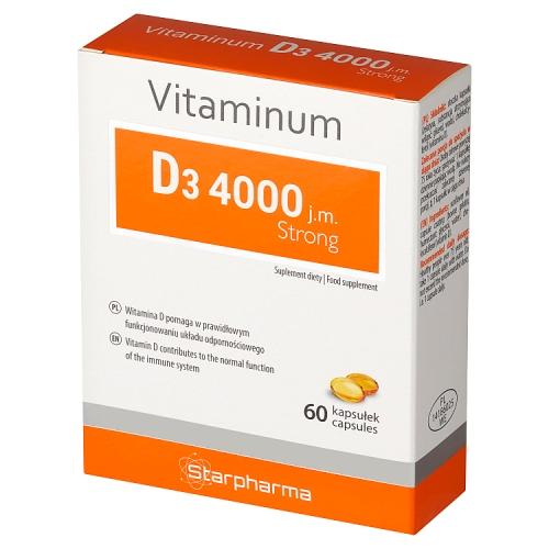 Miniaturka artykułu - Vitaminum D3 4000 j.m. Strong Starpharma, 60kaps. USZKODZONE / BRAK OPAKOWANIA