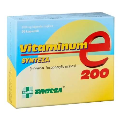 Miniaturka artykułu - Vitaminum E 200 mg, Lek uzupełniający niedobory witaminy E, 30 kapsułek Synteza