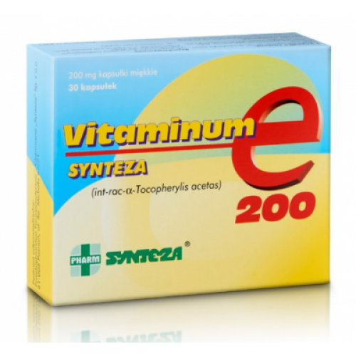 Zdjęcie produktu - Vitaminum E 200 mg, Lek uzupełniający niedobory witaminy E, 30 kapsułek Synteza USZKODZONE TEKTUROWE OPAKOWANIE