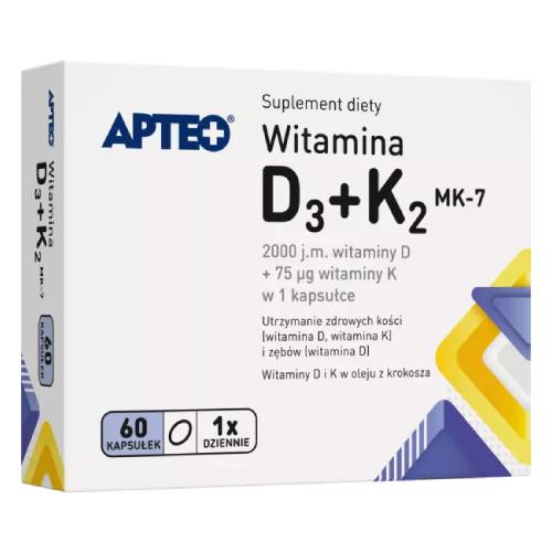 Miniaturka artykułu - APTEO Witamina D3+K2 MK-7, 60 kaps.
