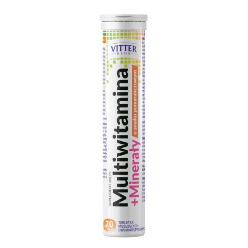 Miniaturka artykułu - VITTER BLUE Multiwitamina + Minerały o smaku pomarańczowym, 20 tabletek musujących