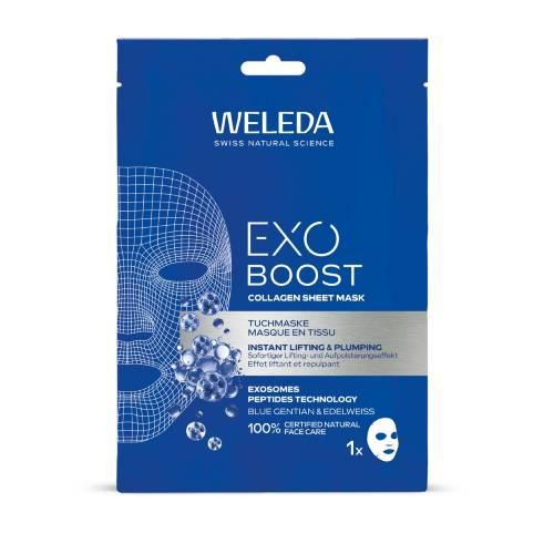 Miniaturka artykułu - Weleda Wxo Boost Kolagenowa maseczka w płachcie z goryczką letnią i szarotką alpejską, 1 szt.