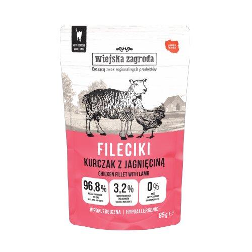 Miniaturka artykułu - Wiejska Zagroda Karma mokra dla kota Fileciki Kurczak z jagnięciną (dorosły), 85 g