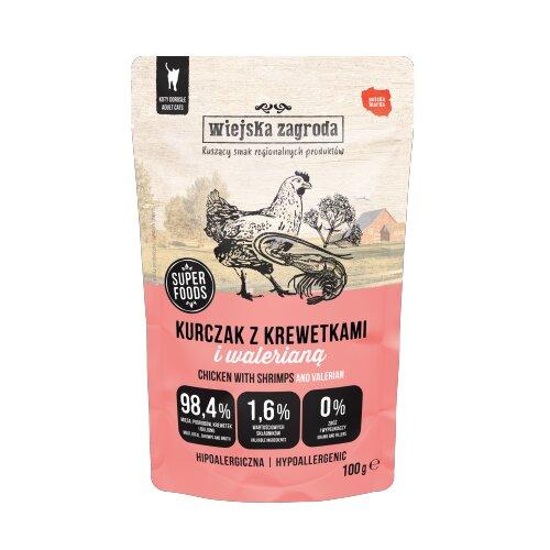 Miniaturka artykułu - Wiejska Zagroda Karma mokra dla kota Kurczak z krewetkami i walerianą (dorosły), 100 g