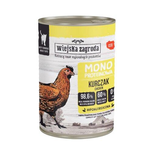 Miniaturka artykułu - Wiejska Zagroda Karma mokra dla kota Monobiałkowa Kurczak (dorosły), 400 g