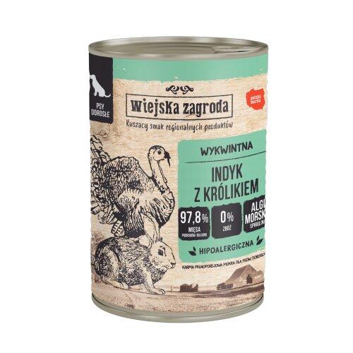 Miniaturka artykułu - Wiejska Zagroda Karma mokra dla psa Indyk z kr&oacute;likiem (dorosły), 400 g