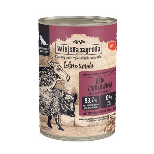 Miniaturka artykułu - Wiejska Zagroda Karma mokra dla psa Leśne smaki Dzik z wołowiną (dorosły), 400 g
