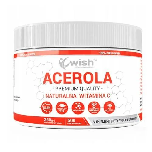 Miniaturka artykułu - WISH Pharmaceutical Acerola naturalna witamina C, 250 g KR&Oacute;TKA DATA 31.12.2026