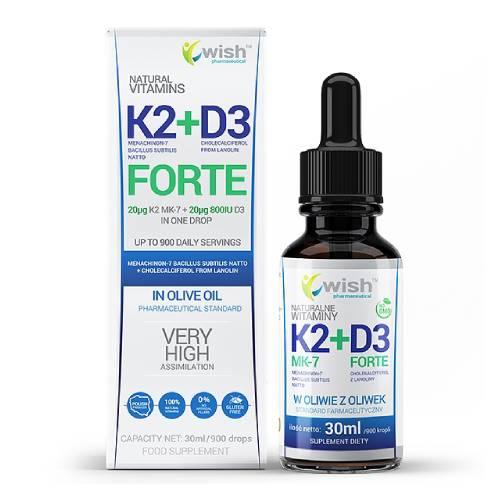 Miniaturka artykułu - Wish Pharmaceutical Naturalna Witamina K2 MK-7 + D3 Forte krople, 30 ml