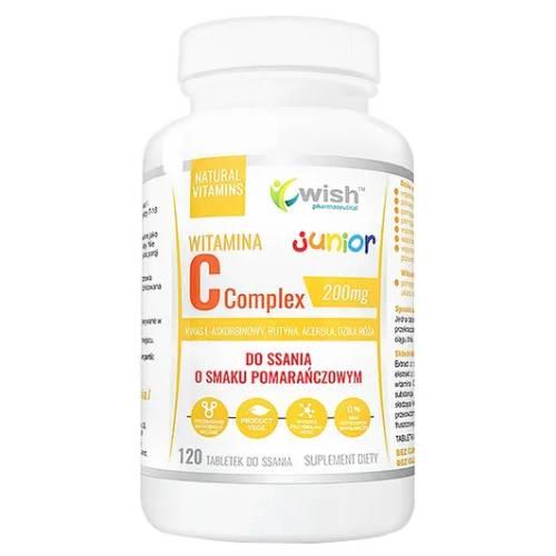 Miniaturka artykułu - Wish Pharmaceutical Witamina C Complex Junior tabletki do ssania o smaku pomarańczowym, 120 tabl.