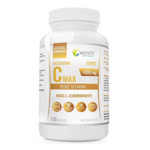 Miniaturka artykułu - Wish Pharmaceutical Witamina C Kwas L-Askorbinowy 1000 mg, 120 kaps.