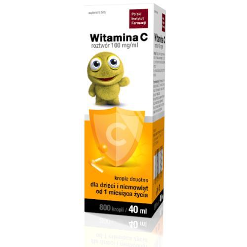 Miniaturka artykułu - Witamina C 100mg/ml krople, 40ml Polski Instytut Farmacji USZKODZONE/ BRAK OPAKOWANIA