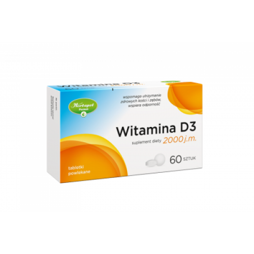 Miniaturka artykułu - Witamina D3 2000 j.m., 60 sztuk KRÓTKA DATA 30.09.2025