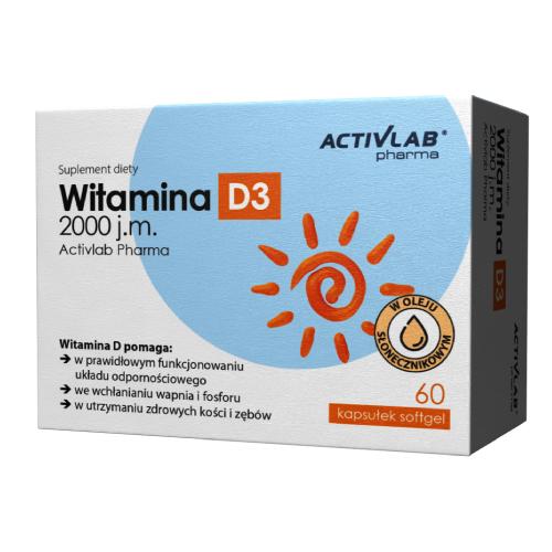 Miniaturka artykułu - ActivLab Pharma Witamina D3 2000 j.m., 60 kaps.