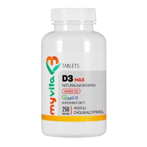 Miniaturka artykułu - MyVita Naturalna witamina D3 Max 4000IU, 250 tabl.