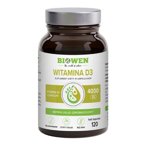 Miniaturka artykułu - Biowen Witamina D3 z lanoliny, 120 kaps.