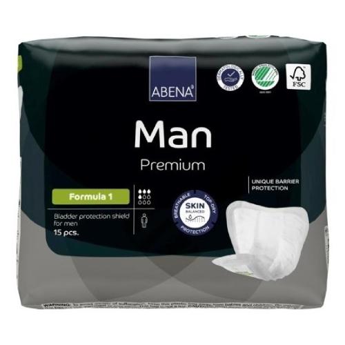 Miniaturka artykułu - Abena Man Premium Formula 1 Wkładki higieniczne dla mężczyzn na nietrzymanie moczu, 15 szt.