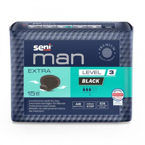 Miniaturka artykułu - Seni Man Level 3 Extra Black Wkładki urologiczne dla mężczyzn, 15 szt.