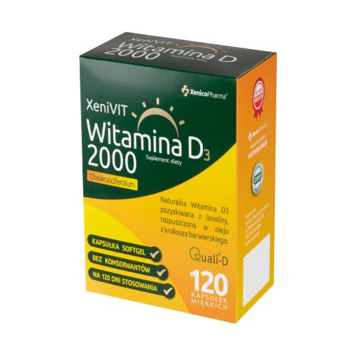 Miniaturka artykułu - XeniVIT Witamina D 2000, 120kaps.