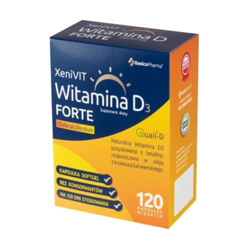 Miniaturka artykułu - XeniVIT Witamina D3 Forte, 120 kapsułek USZKODZONE BRAK OPAKOWANIA TEKTUROWEGO