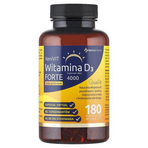 Miniaturka artykułu - XeniVIT Witamina D3 Forte, 180 kapsułek