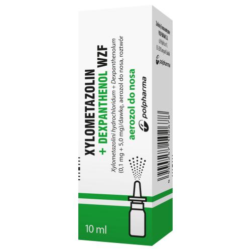 Miniaturka artykułu - Xylometazolin + Dexpanthenol WZF Spray do nosa, 10 ml - lek udrożnia nos i wspomaga regenerację błony śluzowej