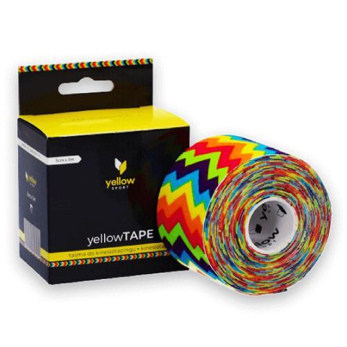 Miniaturka artykułu - YellowTAPE Taśma do kinesiotapingu 5cm x 5m tęczowy zygzak KRÓTKA DATA 14.08.2025