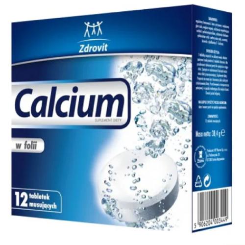 Miniaturka artykułu - Zdrovit Calcium w folii, 12 tabletek musujących