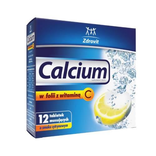 Miniaturka artykułu - Zdrovit Calcium z witaminą C smak cytrynowy, 12 tabl. musujących